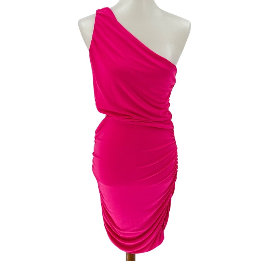 Leith Pink One-Shoulder Ruched Mini Dress Medium